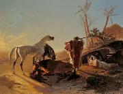 Theodor Horschelt Rastendes Beduinenpaar mit Araberpferden Germany oil painting artist